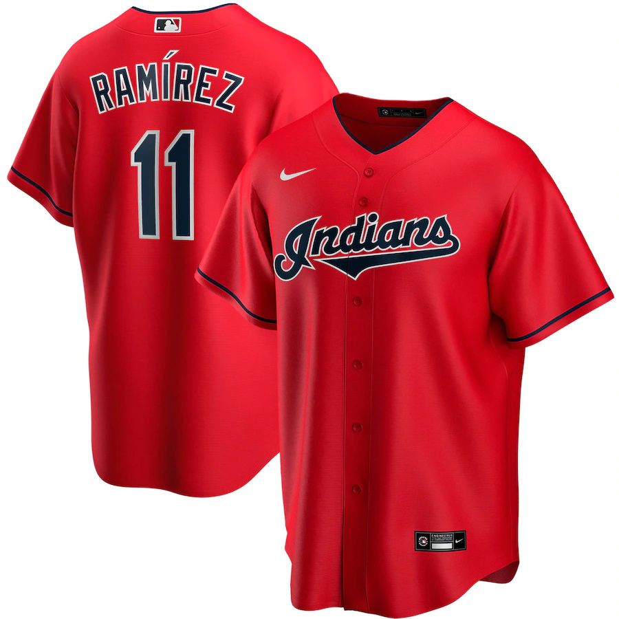 Mens Cleveland Indians #11 Jose Ramirez Nike Red Alternate Replica Player Name MLB Jerseys->cleveland indians->MLB Jersey